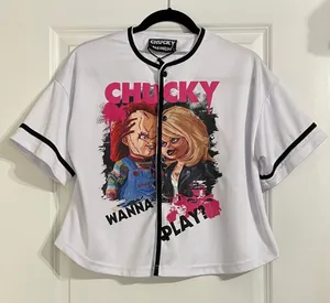Universal Studios Chucky and Tiffany “Wanna Play?” Crop Baseball Jersey Medium thumbnail 1