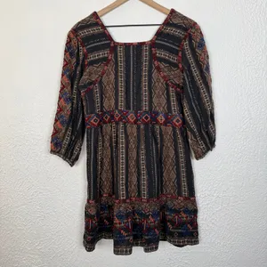 Anthropologie Embroidered 3/4 Length Puff Sleeves Tunic Dress Boho Size XS thumbnail 3