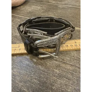 Vintage Fossil Leather Silver Belt Women's‎ Size Medium Black Y2K Western 90's thumbnail 10