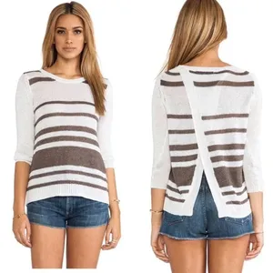 360 Sweater Jagger Sweater Stripe Crossback Knit‎ Linen White Brown Size Medium thumbnail 2