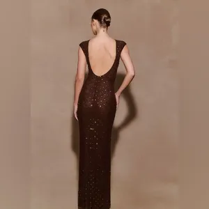 Meshki SamaraSleeveless Diamante Maxi Dress - Chocolate S thumbnail 7