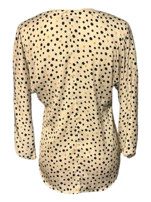 Ann Taylor Polka Dot V-Neck Blouse | Ivory, Black, & Mustard Gold | Size Small thumbnail 2