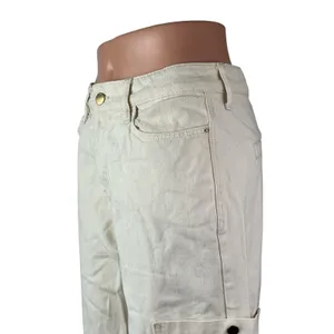 Zara Women's White Mid Rise Carrot Barrel Wide Leg Cargo Denim Jeans Pants Sz 4 thumbnail 2