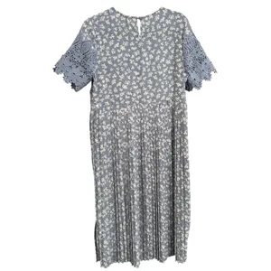 Saving Paige Floral Lace Pleated Midi Dress Women's Size S Blue Modest Dainty‎ thumbnail 2