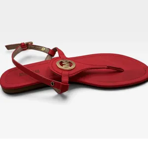 Michael Kors Plate Thong Sandals Red Saffiano Gold Logo Medallion 7.5M RN17A thumbnail 8