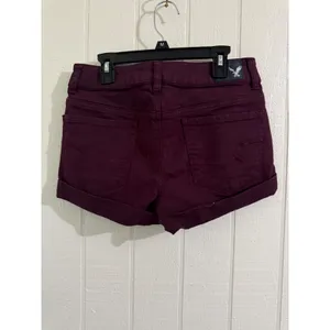 American Eagle Super Stretch Shortie Burgundy Maroon Cuffed Shorts Womens Size 4 thumbnail 3