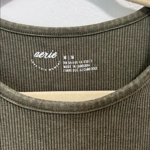 Aerie Ribbed Cropped Ruched Tank Top Olive Green Size Medium thumbnail 2