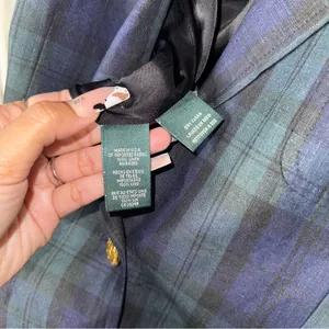 Lauren Ralph Lauren 10 Blue Green Tartan Plaid Linen Blazer Gold Crest Buttons thumbnail 10