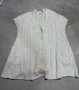 Free people Cream Cable Knit Button-Front tunic sweater dress large thumbnail 1