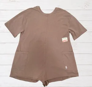 NWT Free People Hot Shot Tee Romper Mocha Latte Brown‎ XS FP Movement Athleisure thumbnail 1