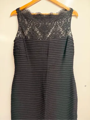 Tadashi Shoji Illusion Lace Pintuck Gown Black Large thumbnail 5
