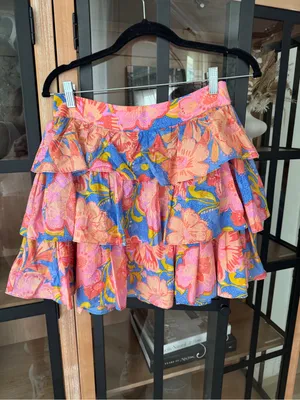 Olivaceous Floral tiered ruffle mini skirt cotton high rise waisted thumbnail 8