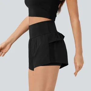 NWT Halara Women's Breezeful High Waisted Ruffle Contrast Mesh 2-in-1 shorts thumbnail 1