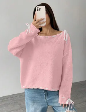 Pink Sweater with Bow Details Size L thumbnail 1