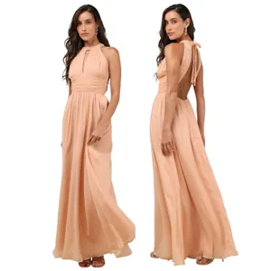 Lulus Sintra Peach Pleated Backless Maxi Dress size Medium NWT thumbnail 2