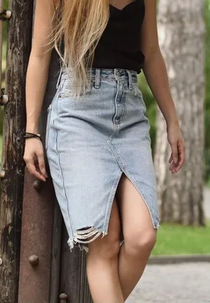 Abercrombie & Fitch Light Wash Denim Midi Skirt thumbnail 1