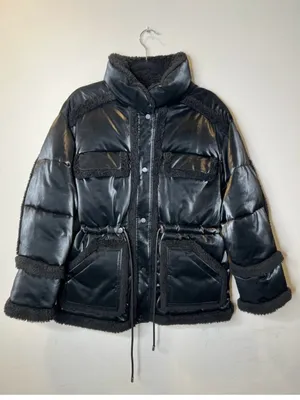 Alo Yoga Ice Breaker Oversized Satin Faux Leather Sherpa Puffer Jacket Size Med thumbnail 4