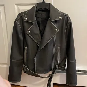 Black BLANKNYC Faux Leather Belted Moto Jacket Size XS thumbnail 6