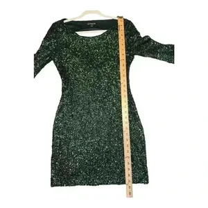 Express‎ Green Sequin Mini Sheath Open Back Dress, Size 2 thumbnail 8