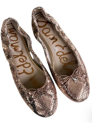 EUC Sam Edelman Leather Felicia Ballet Flats Rose Gold Snakeskin Size 10 thumbnail 1