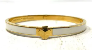 Kate Spade gold tone and white enamel hinged bangle bracelet thumbnail 1