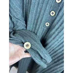 NWT Free People Around The Clock‎ Henley S Charcoal Ribbed Stretch Minimalist thumbnail 6