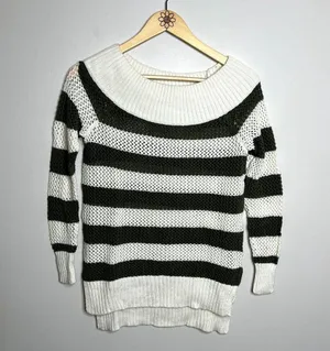 Aerie Green Striped Knit Sweater thumbnail 4