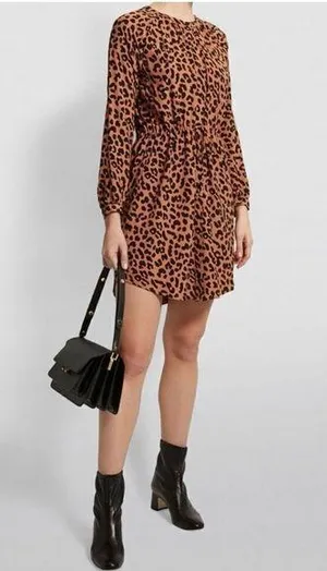 Rails Bella Jaguar Long Sleeve Leopard Print Shirt Dress Tie Waist Size Medium thumbnail 1