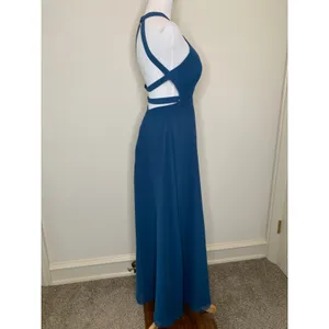 Azazie Teal Blue Strappy High Neck Halter Dress Sz 10A thumbnail 4