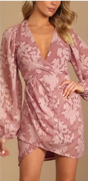 Lulus Meant to Shine Mauve Floral Jacquard Mini Dress - Size M thumbnail 1