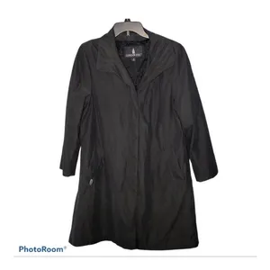 London Fog Black Waterproof Trench Coat M Classic Mid Length Quiet Luxury Office thumbnail 2