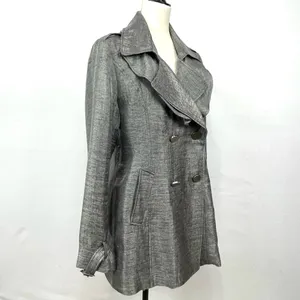 Express Double Breasted Silver Chiffon Trench Coat Size M thumbnail 4