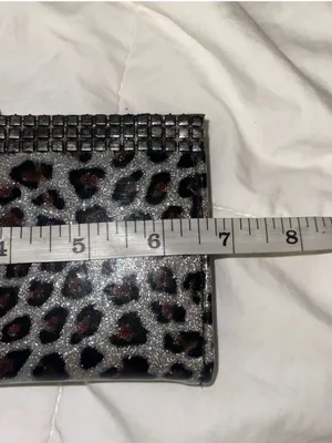 Leopard Print Metallic Clutch Wallet - Silver and Brown thumbnail 5