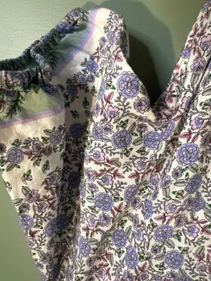 LOFT Linen Blend Floral Midi Dress Women L Blue Cottagecore Belted Pockets thumbnail 7
