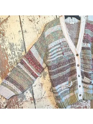 POL Warm Wishes Rowan Cardigan Sweater Olive Green Chunky Knit Boho Womens L thumbnail 4