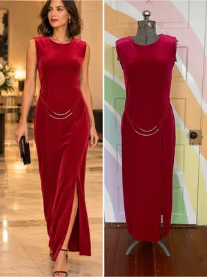 Vintage Giorgio Fiorlini Red Velvet Maxi Dress Silver Waist Detail Sz 5/6 💚🎀 thumbnail 2