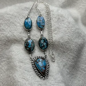 Turquoise Natural Gemstone 925 Silver Plated 16” Necklace thumbnail 1