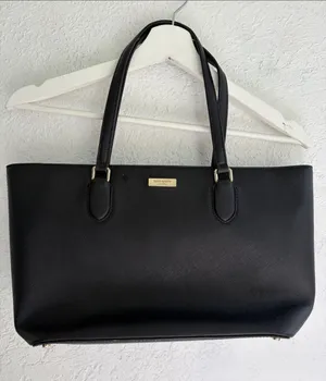 kate spade black leather tote with gold-tone plaque thumbnail 1
