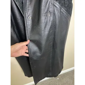 Women's Leather Coat Long Trench Black Patchwork Gothic Print Whimsigoth Moto 80 thumbnail 11