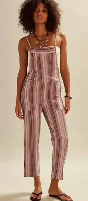 Free People Freya Stripe Overalls. NWT. Mauve combo thumbnail 1
