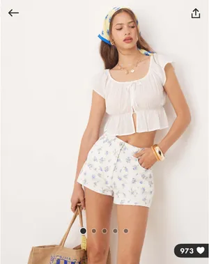 ASOS Floral White Denim Shorts thumbnail 3