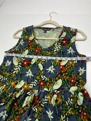 Toad & Co. Womens Floral Tiered Sleeveless Dress Blue Green Large Summer Pockets thumbnail 5