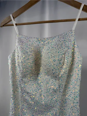 NWT Stacees‎ Sheath Column Square Neckline Sequined Mini Homecoming Dress White thumbnail 5