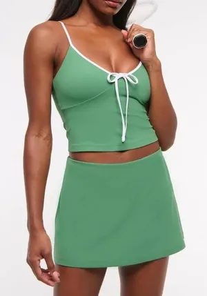 NWT Abercrombie & Fitch YPB StudioFLEX Mid Rise Mini Tennis Skirt Skort in Green - L thumbnail 1