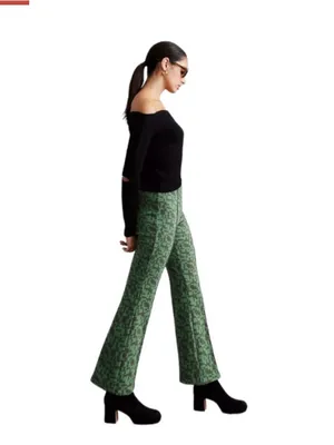 Maeve The Margot Kick-Flare Cropped Pants Sz Small Green Grey Funky Teacher thumbnail 3