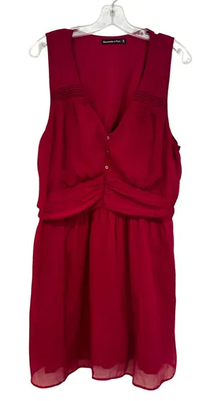 Abercrombie & Fitch V-Neck Fit & Flare Sleeveless Dress Women's XL‎ Wine Dainty thumbnail 1