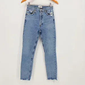 AGOLDE Nico High Rise Straight Leg Jeans Light‎ Wash Distressed Raw Hem Size 25 thumbnail 4