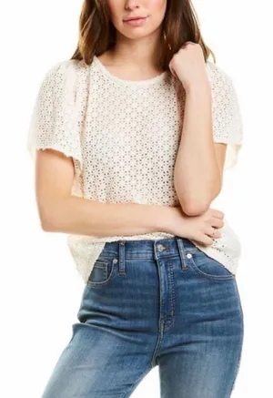 Madewell Texture & Thread Cream Eyelet Flutter Sleeve Top Small thumbnail 1