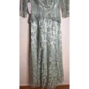 vtg Cassandra Stone Dress Womens 8 Sage Green Lace Gown Formal‎ Evening Beaded thumbnail 3