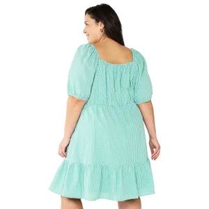 Draper James XXL Dress‎ Green Gingham Surplice Cotton Puff Sleeve Tiered 1827 thumbnail 2